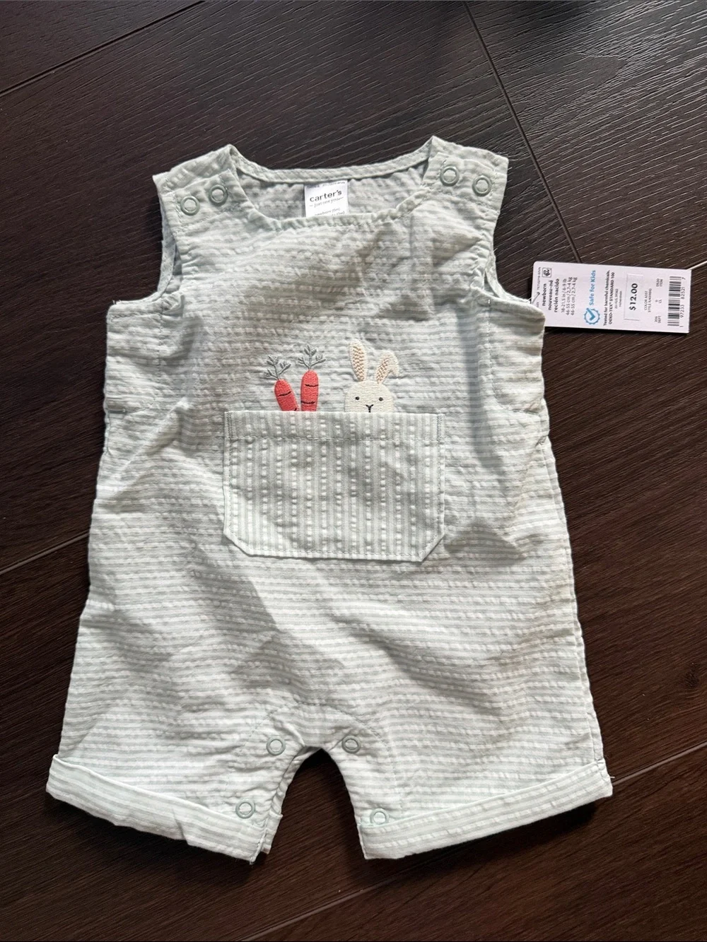 Carter's Mint Seersucker Bunny Pocket Romper